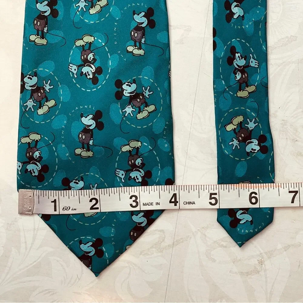 Mickey Mouse The Disney Channel teal green 100% Silk tie
